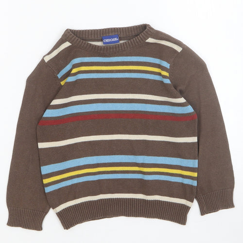 Cherokee Boys Brown Round Neck Striped Cotton Pullover Jumper Size 2 Years Pullover