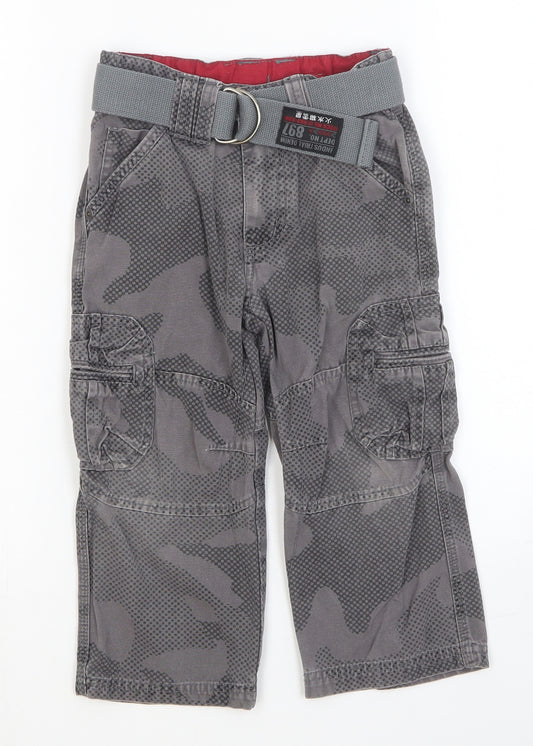 TU Boys Grey Camouflage Cotton Cargo Trousers Size 3 Years Extra-Slim Button