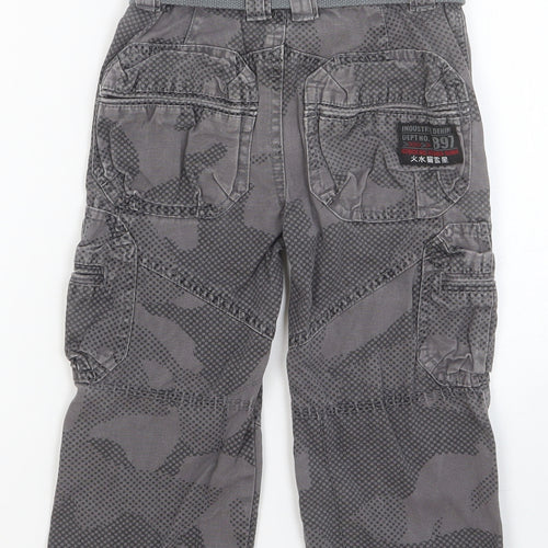TU Boys Grey Camouflage Cotton Cargo Trousers Size 3 Years Extra-Slim Button