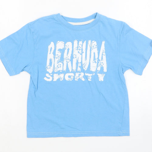 Rebel Boys Blue Cotton Basic T-Shirt Size 5-6 Years Round Neck Pullover - Bermuda Shorty