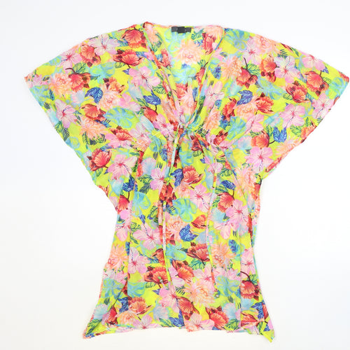 Primark Womens Multicoloured Floral Polyester Kaftan Size S V-Neck Drawstring