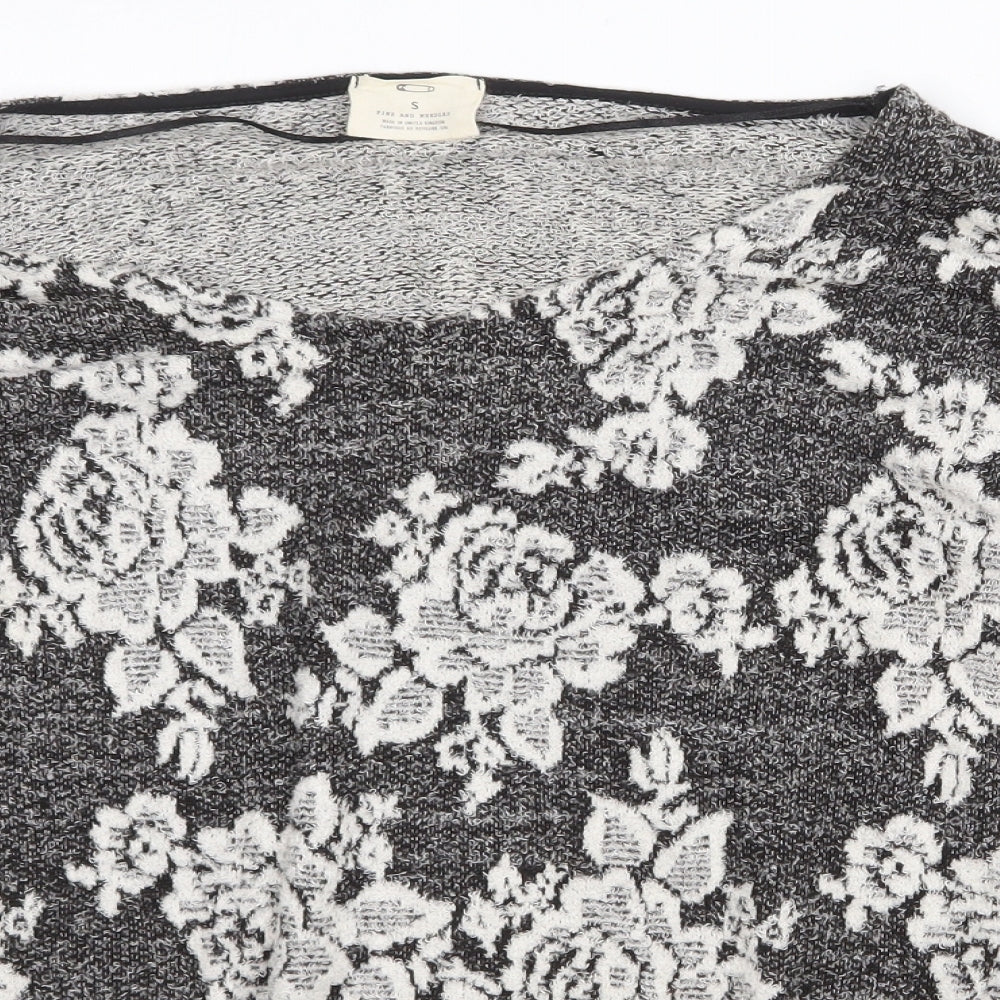 Pins & Needles Womens Grey Boat Neck Floral Nylon Pullover Jumper Size S