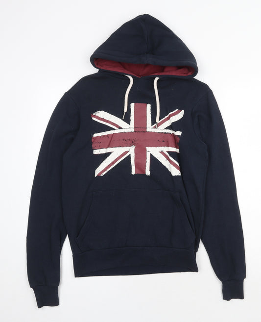 Cedar Wood State Mens Blue Cotton Pullover Hoodie Size XS - Union Jack