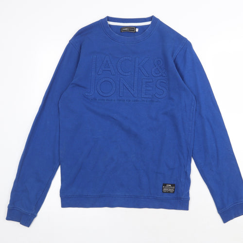 JACK & JONES Mens Blue Cotton Pullover Sweatshirt Size S