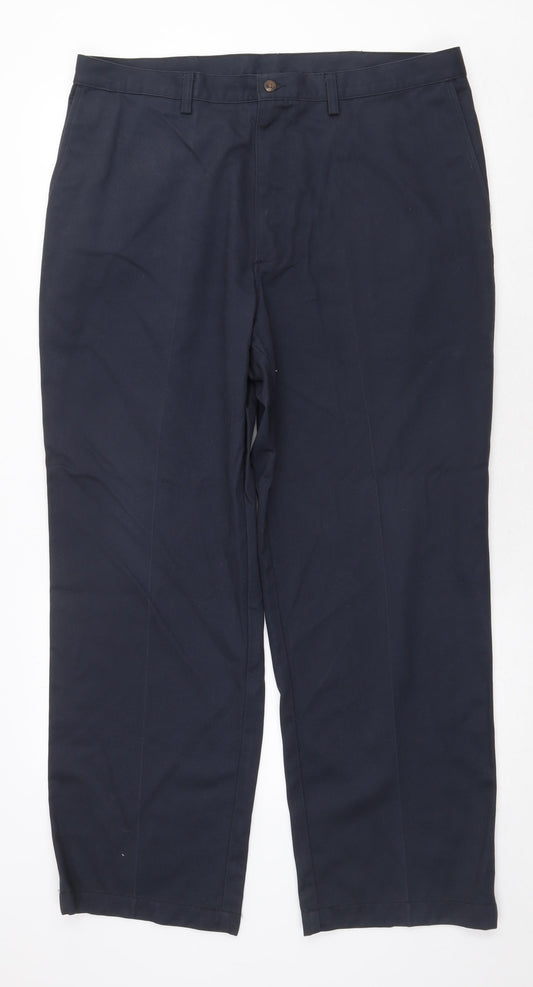 Haggar Mens Blue Cotton Trousers Size 38 in Regular Zip
