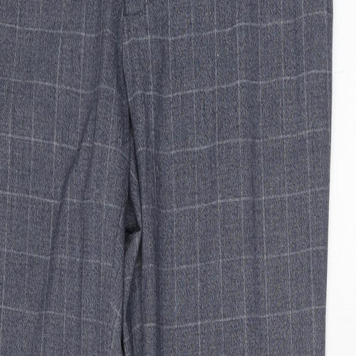 Marks and Spencer Mens Blue Check Polyester Trousers Size 30 in L33 in Regular Hook & Eye