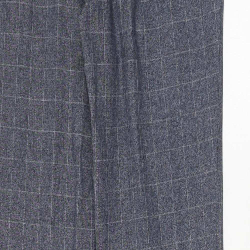 Marks and Spencer Mens Blue Check Polyester Trousers Size 30 in L33 in Regular Hook & Eye