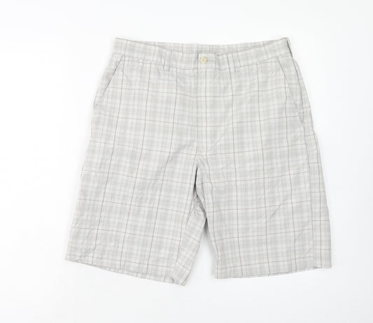 Ben Hogan Mens Grey Plaid Cotton Chino Shorts Size 32 in Regular Zip