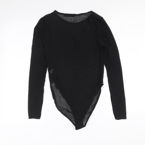 Edge Street Womens Black Polyester Bodysuit One-Piece Size 10 Snap - Floral Detail