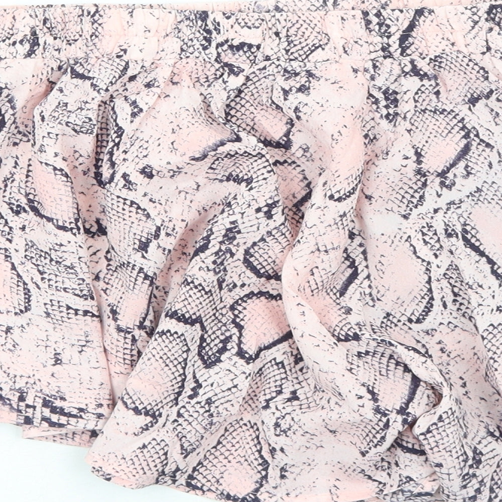 PRETTYLITTLETHING Womens Pink Animal Print Polyester Basic Shorts Size 10 Regular Pull On - Snakeskin Pattern