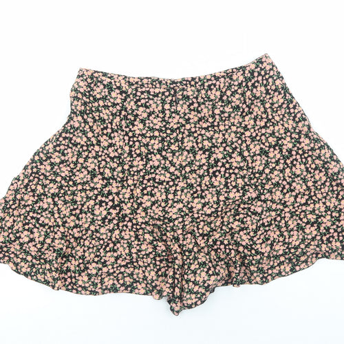 New Look Womens Black Floral Viscose Culotte Shorts Size 8 Regular Zip