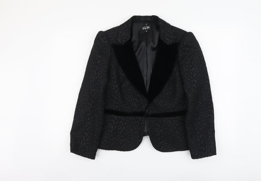 Per Una Womens Black Geometric Polyester Jacket Blazer Size 14