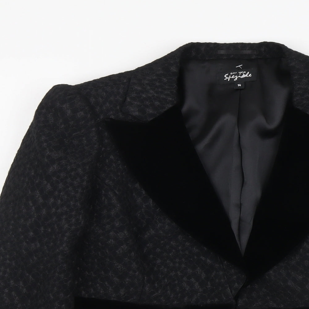 Per Una Womens Black Geometric Polyester Jacket Blazer Size 14