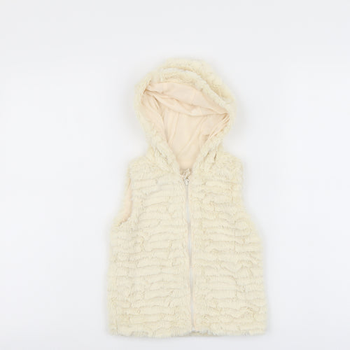 PEP&CO Girls Beige Gilet Jacket Size 2-3 Years Zip - Faux Fur