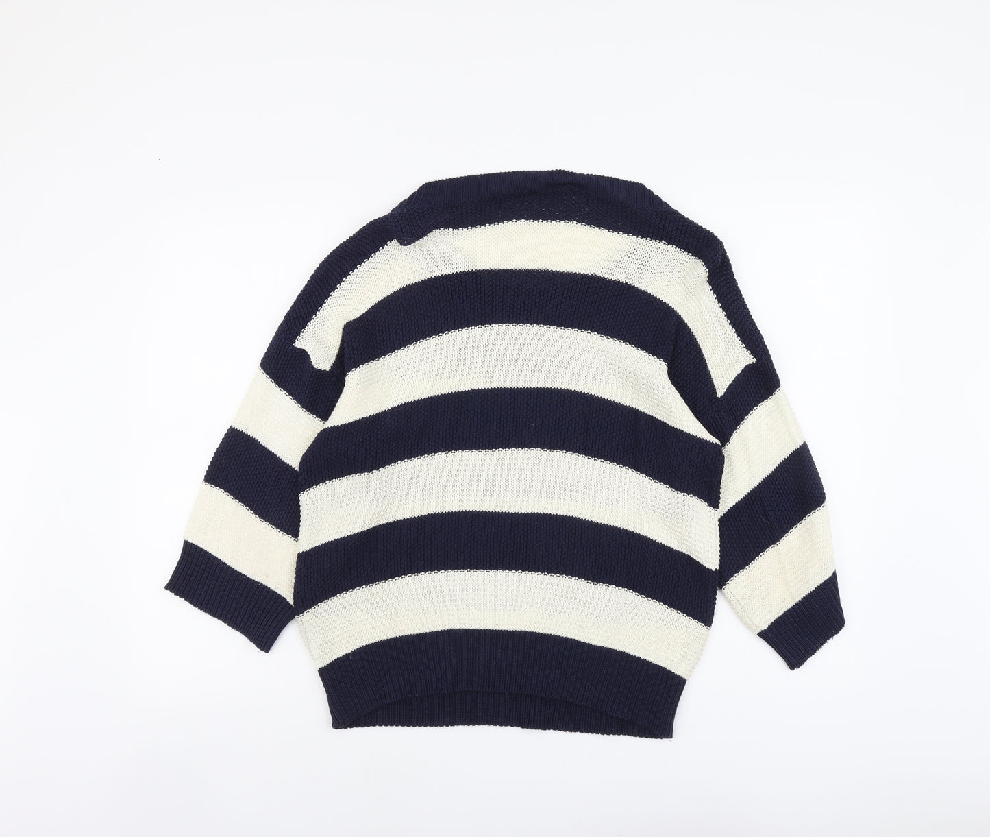 Savoir Womens Beige Scoop Neck Striped Cotton Pullover Jumper Size 14