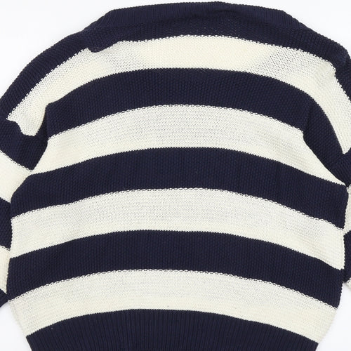 Savoir Womens Beige Scoop Neck Striped Cotton Pullover Jumper Size 14