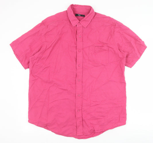 Cotton Traders Mens Pink Linen Button-Up Size L Collared Button