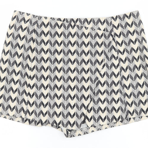 Topshop Womens Black Geometric Polyester Basic Shorts Size 14 Regular Zip
