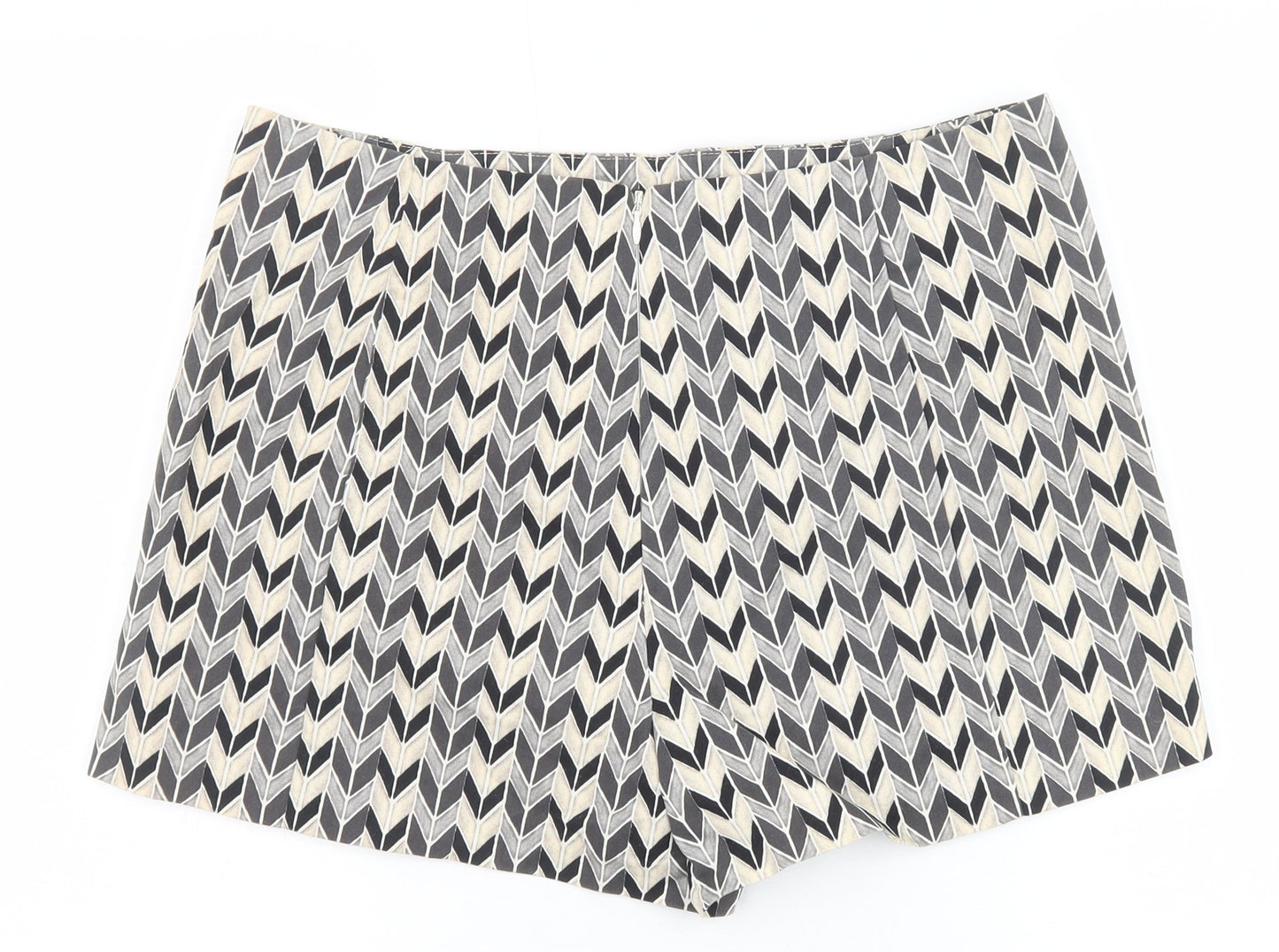 Topshop Womens Black Geometric Polyester Basic Shorts Size 14 Regular Zip