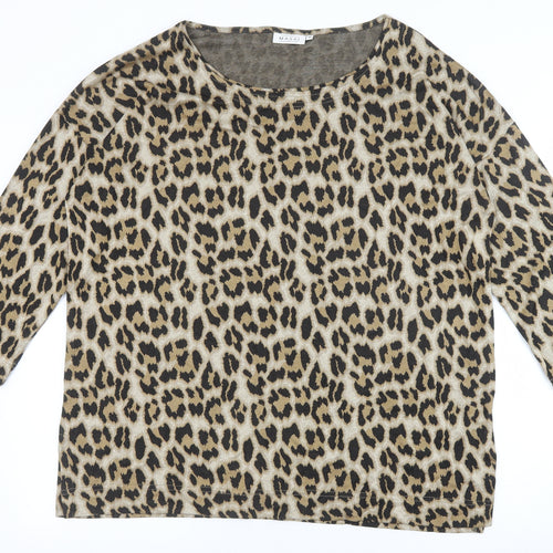 Masai Womens Brown Animal Print Viscose Basic T-Shirt Size XL Round Neck - Leopard Pattern