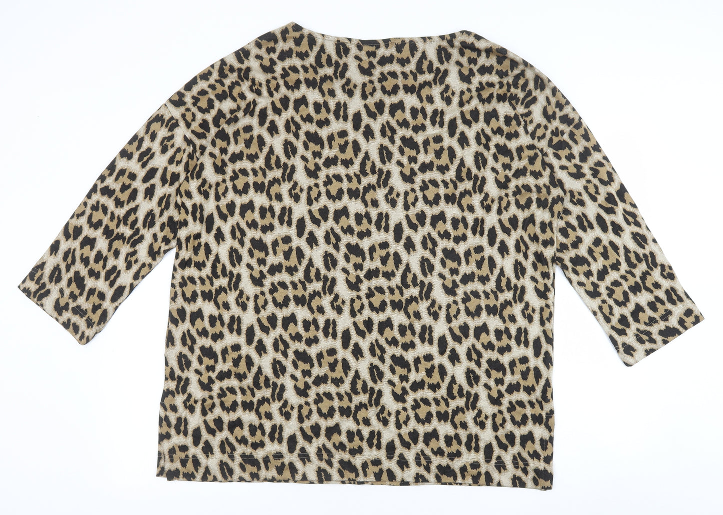 Masai Womens Brown Animal Print Viscose Basic T-Shirt Size XL Round Neck - Leopard Pattern