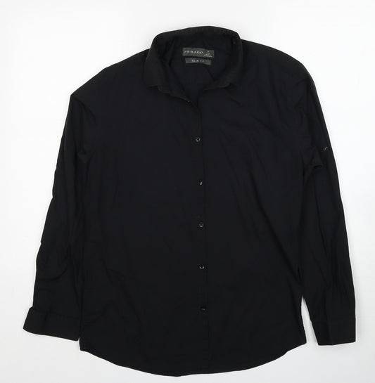 Primark Mens Black Cotton Button-Up Size 16 Collared Button