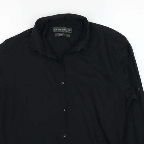 Primark Mens Black Cotton Button-Up Size 16 Collared Button