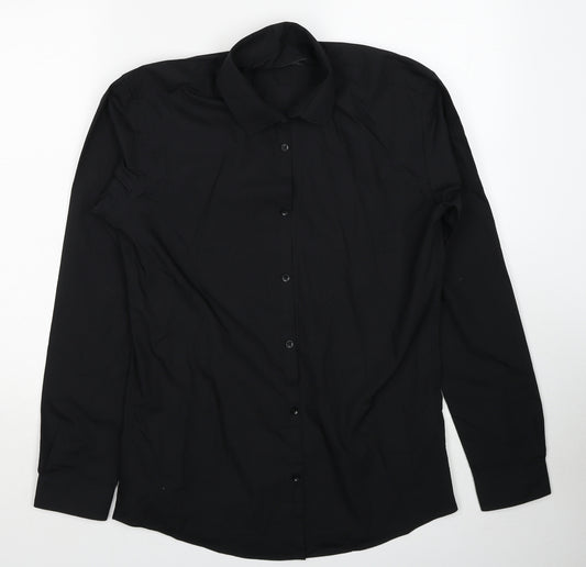 Primark Mens Black Polyester Button-Up Size 15 Collared Button