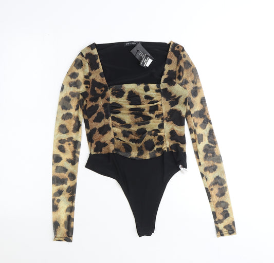 I SAW IT FIRST Womens Brown Animal Print Polyester Bodysuit One-Piece Size 6 Snap - Leopard print