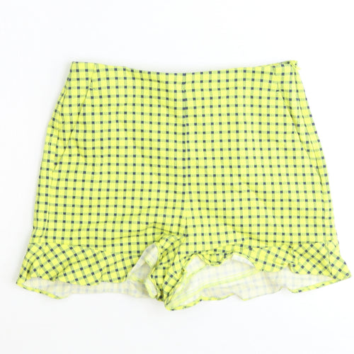 Zara Womens Yellow Geometric Polyester Basic Shorts Size S Regular Zip