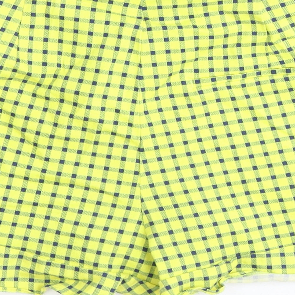 Zara Womens Yellow Geometric Polyester Basic Shorts Size S Regular Zip