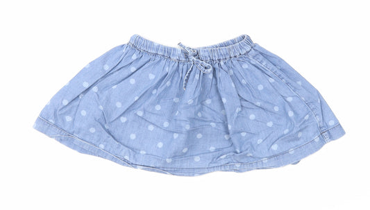 Marks and Spencer Girls Blue Polka Dot Cotton A-Line Skirt Size 2-3 Years Regular Pull On