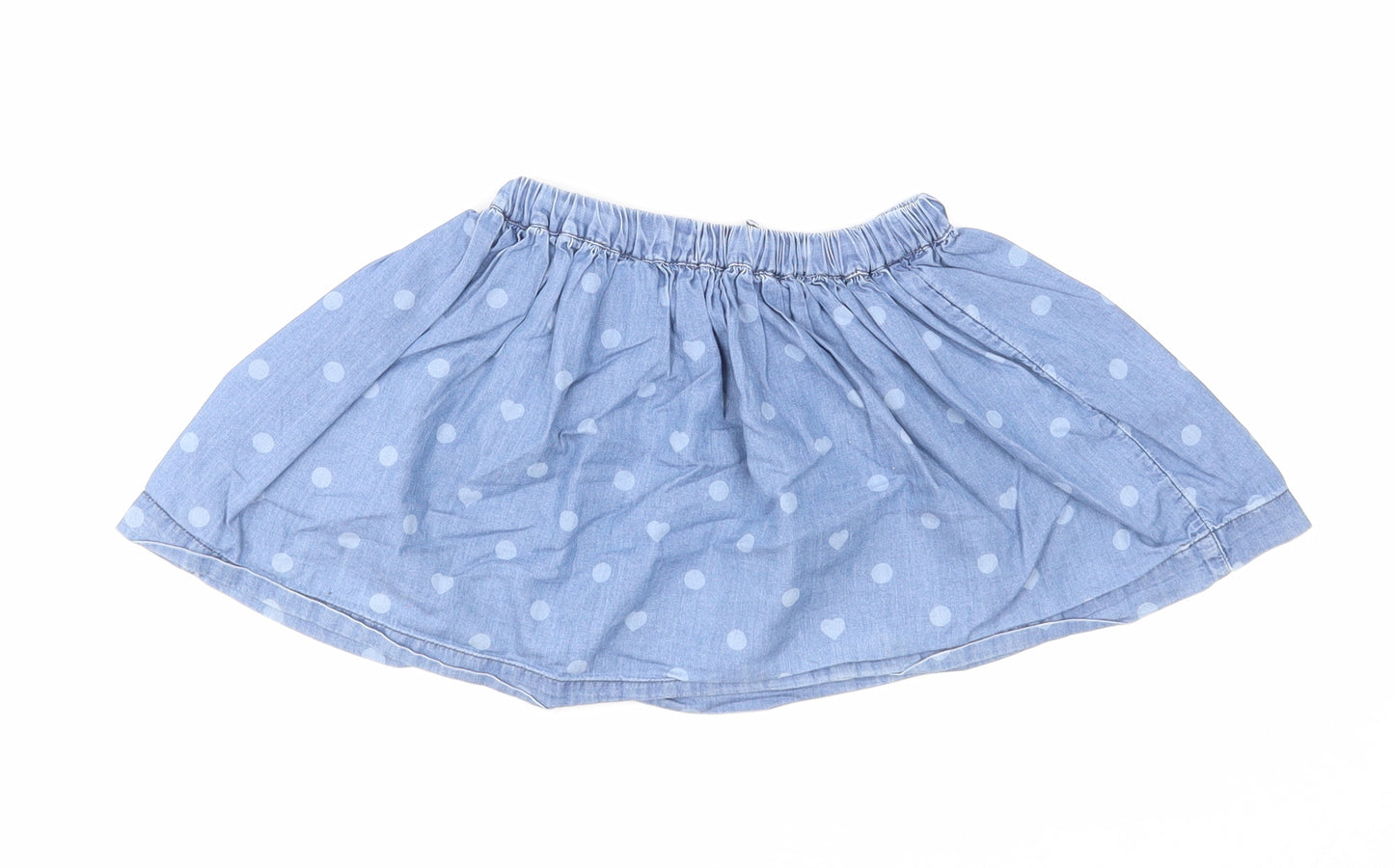 Marks and Spencer Girls Blue Polka Dot Cotton A-Line Skirt Size 2-3 Years Regular Pull On