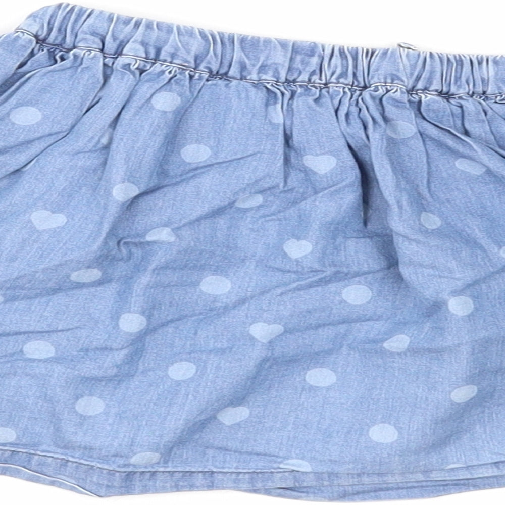 Marks and Spencer Girls Blue Polka Dot Cotton A-Line Skirt Size 2-3 Years Regular Pull On