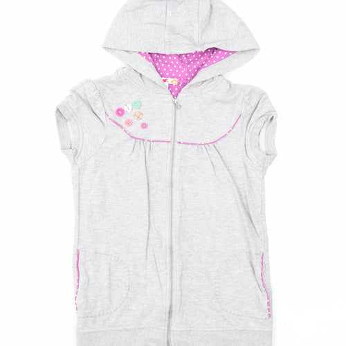 Marks and Spencer Girls Grey Cotton Full Zip Hoodie Size 11-12 Years Zip