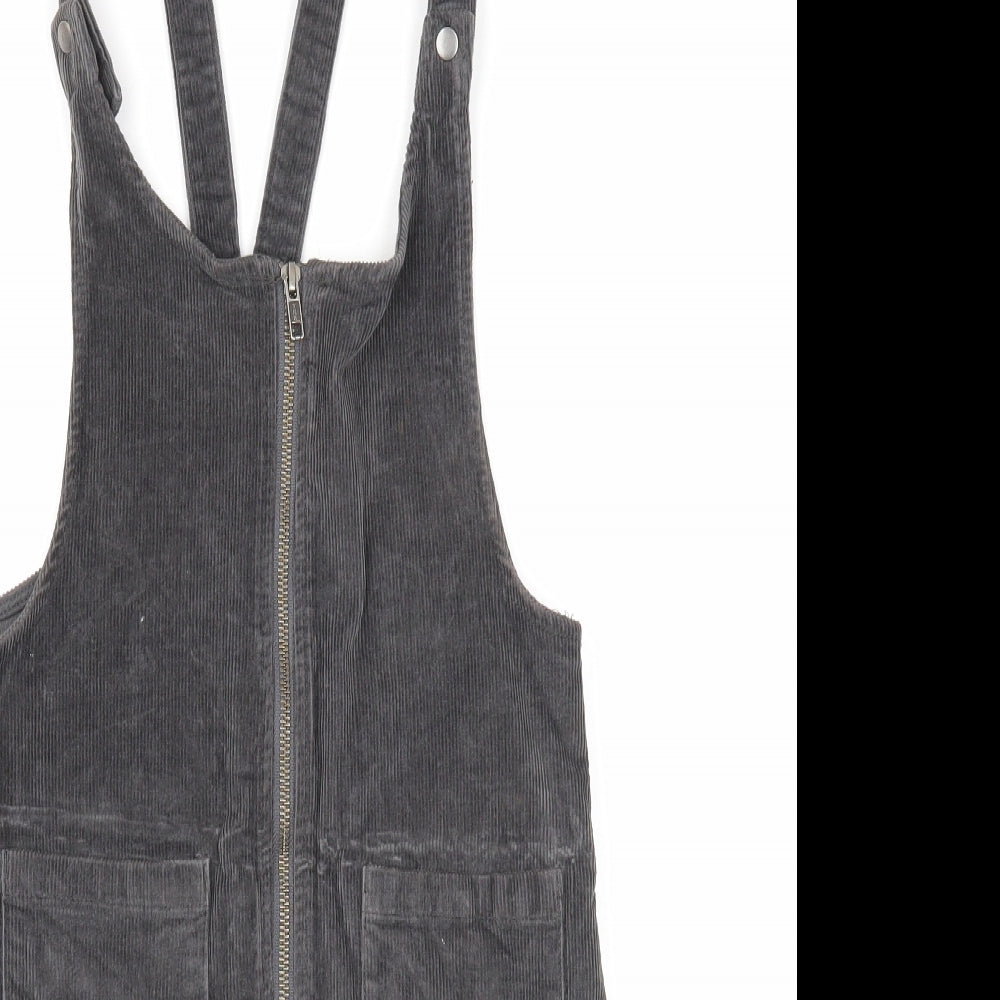 Miss Evie Girls Black Cotton Pinafore/Dungaree Dress Size 12 Years Square Neck Zip