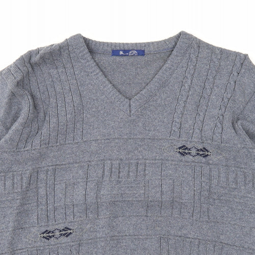 BHS Mens Grey V-Neck Cotton Pullover Jumper Size S Long Sleeve