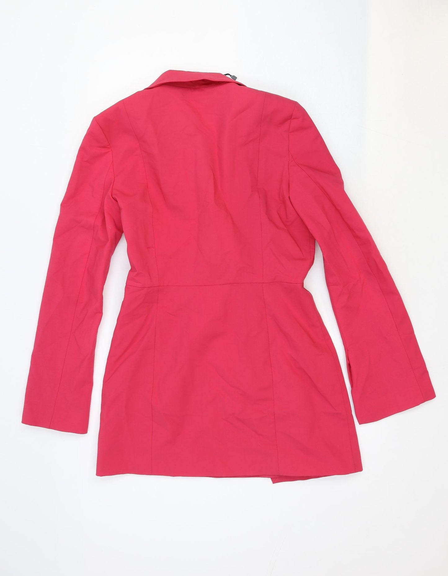 Zara Womens Pink Cotton Jacket Dress Size M Collared Zip - Cut Out