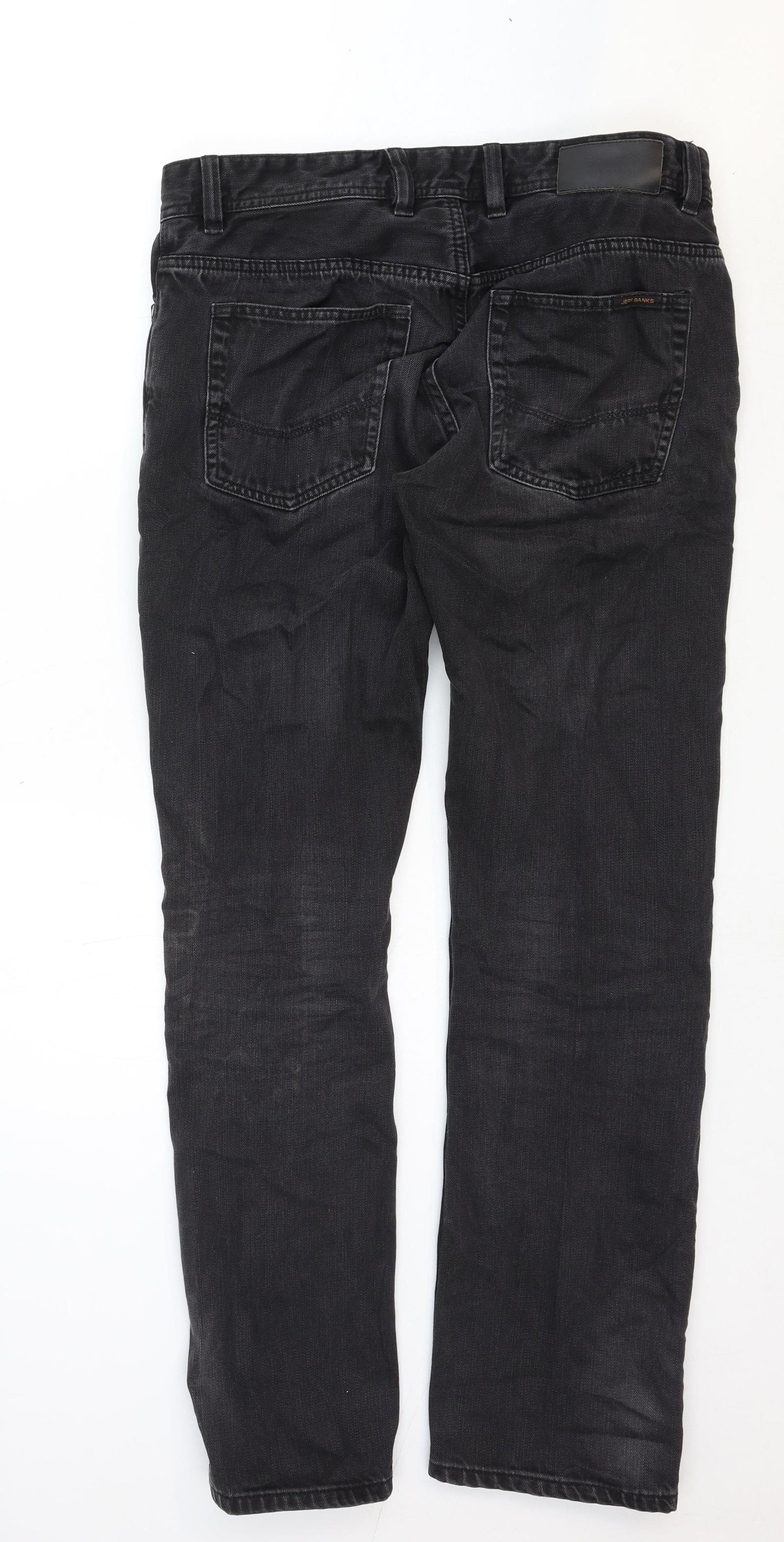 Jeff Banks Mens Black Cotton Straight Jeans Size 34 in Regular Zip