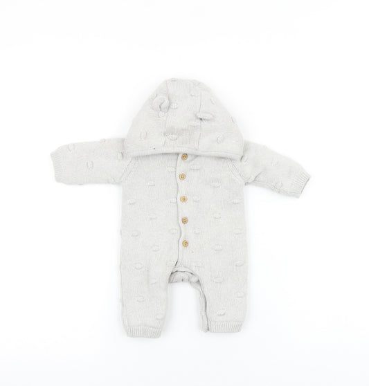 F&F Baby Grey 100% Cotton Coverall One-Piece Size 0-3 Months Button