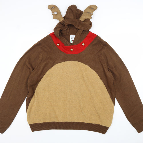 Cedar Wood State Mens Brown Roll Neck Acrylic Pullover Jumper Size 2XL Long Sleeve - Reindeer