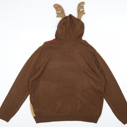 Cedar Wood State Mens Brown Roll Neck Acrylic Pullover Jumper Size 2XL Long Sleeve - Reindeer
