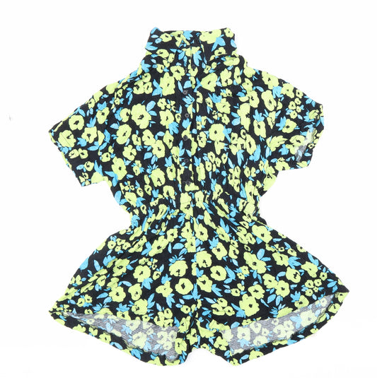 NEXT Girls Green Floral Viscose Playsuit One-Piece Size 10 Years Button