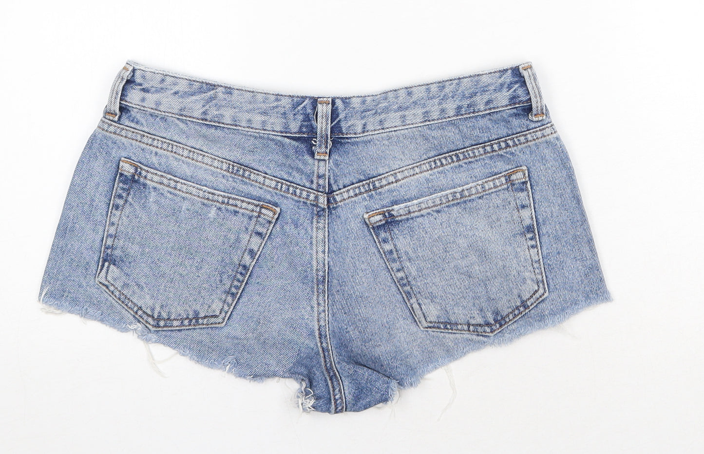 Topshop Womens Blue Cotton Cut-Off Shorts Size 30 in Regular Zip