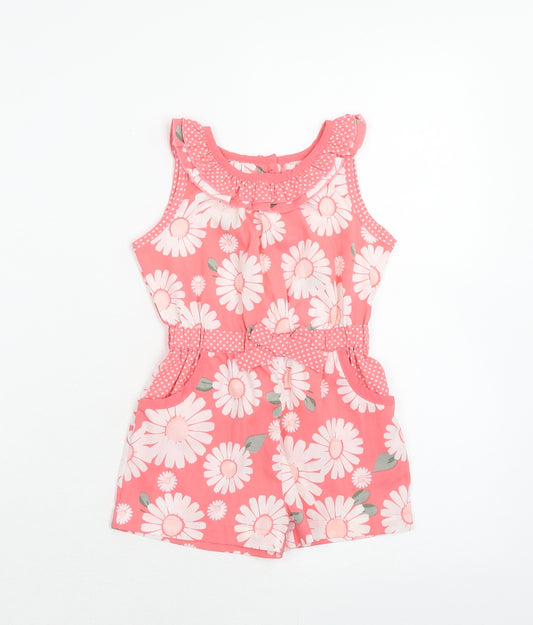 Matalan Girls Pink Floral Polyester Romper One-Piece Size 9-12 Months Button