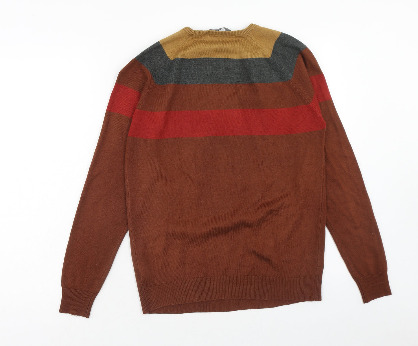 Cedar Wood State Mens Multicoloured Round Neck Striped Acrylic Pullover Jumper Size XS Long Sleeve