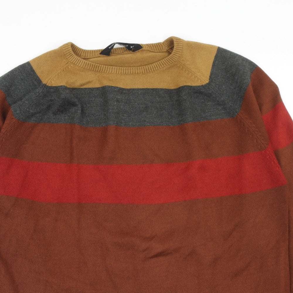 Cedar Wood State Mens Multicoloured Round Neck Striped Acrylic Pullover Jumper Size XS Long Sleeve
