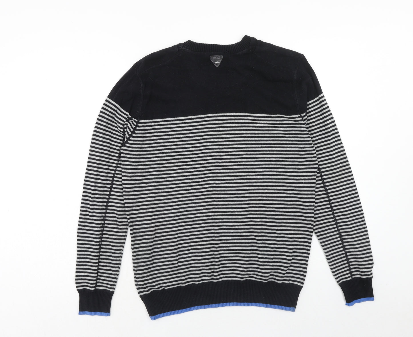 Burton Mens Black V-Neck Striped Cotton Pullover Jumper Size M Long Sleeve
