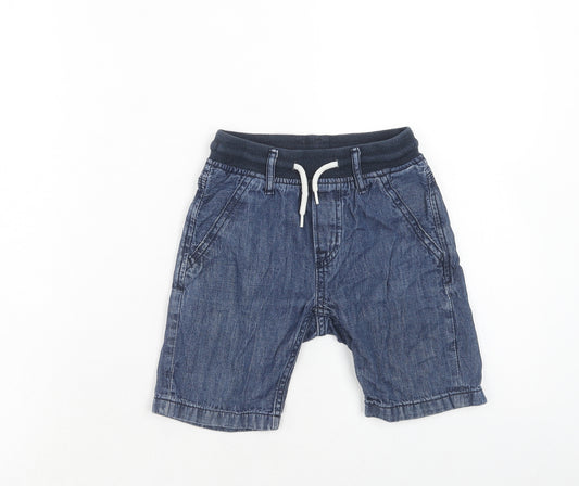 H&M Boys Blue Cotton Bermuda Shorts Size 5-6 Years Regular Drawstring
