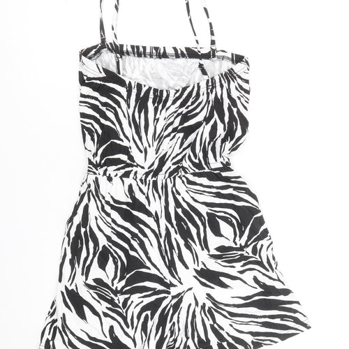 Bonmarche Womens Black Animal Print 100% Cotton Playsuit One-Piece Size 10 Pullover - Zebra Pattern